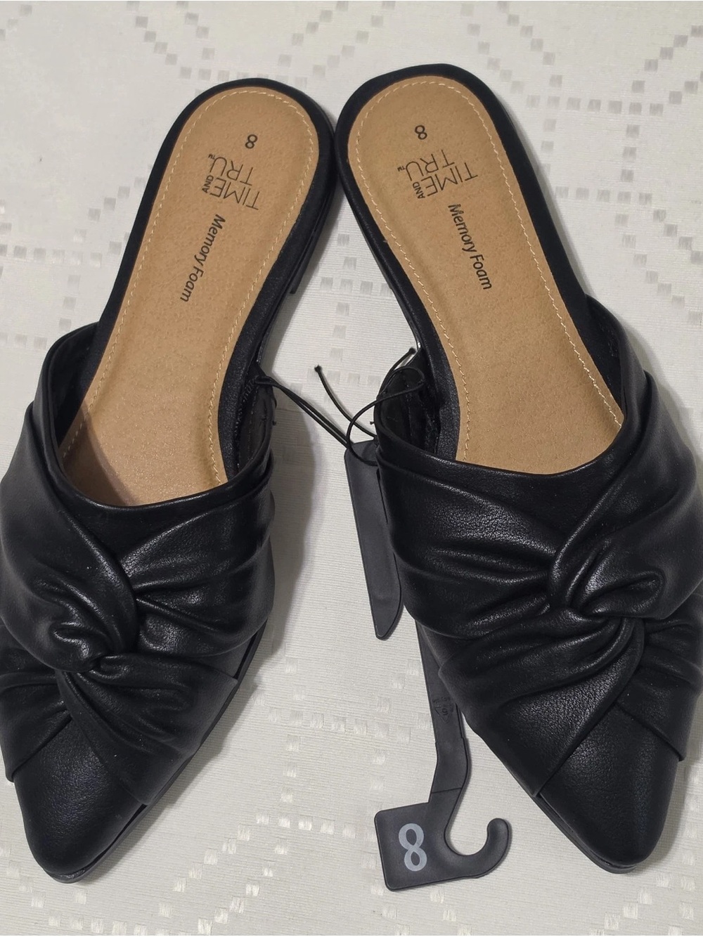 Time and Tru Black Knot-Front Slip-On Mules
